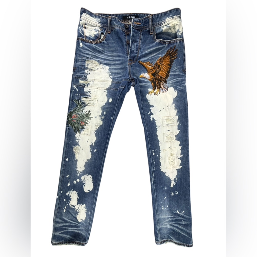 Akoo- Rare‎ Artisan made Embroidered jeans- 34- Excellent condition!!